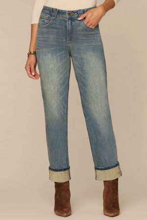 High Rise Round Up Boyfriend Jeans with Cuffed Hem