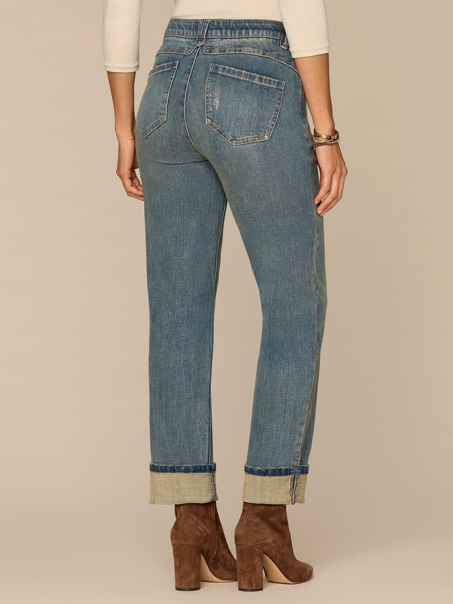 High Rise Round Up Boyfriend Jeans with Cuffed Hem - Image 4