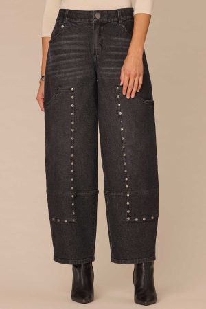 Absolution® High Rise Relaxed Barrel Leg Jeans with Studded Panels