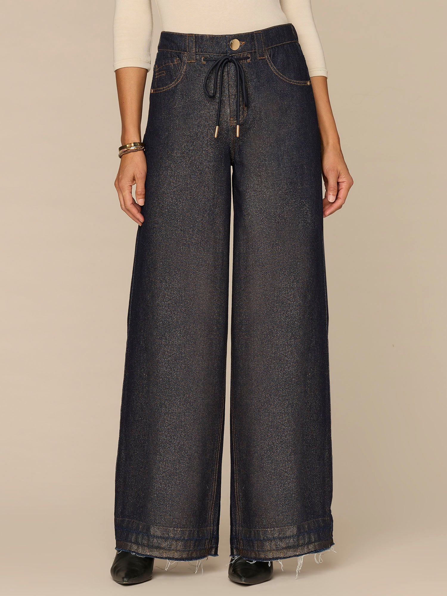 Skyrise Cinched Drawstring Waist Wide Leg Pants with Release Hem - Image 2