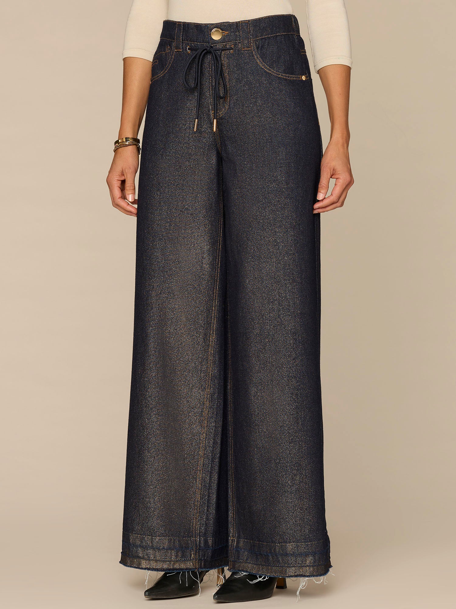Skyrise Cinched Drawstring Waist Wide Leg Pants with Release Hem - Image 3