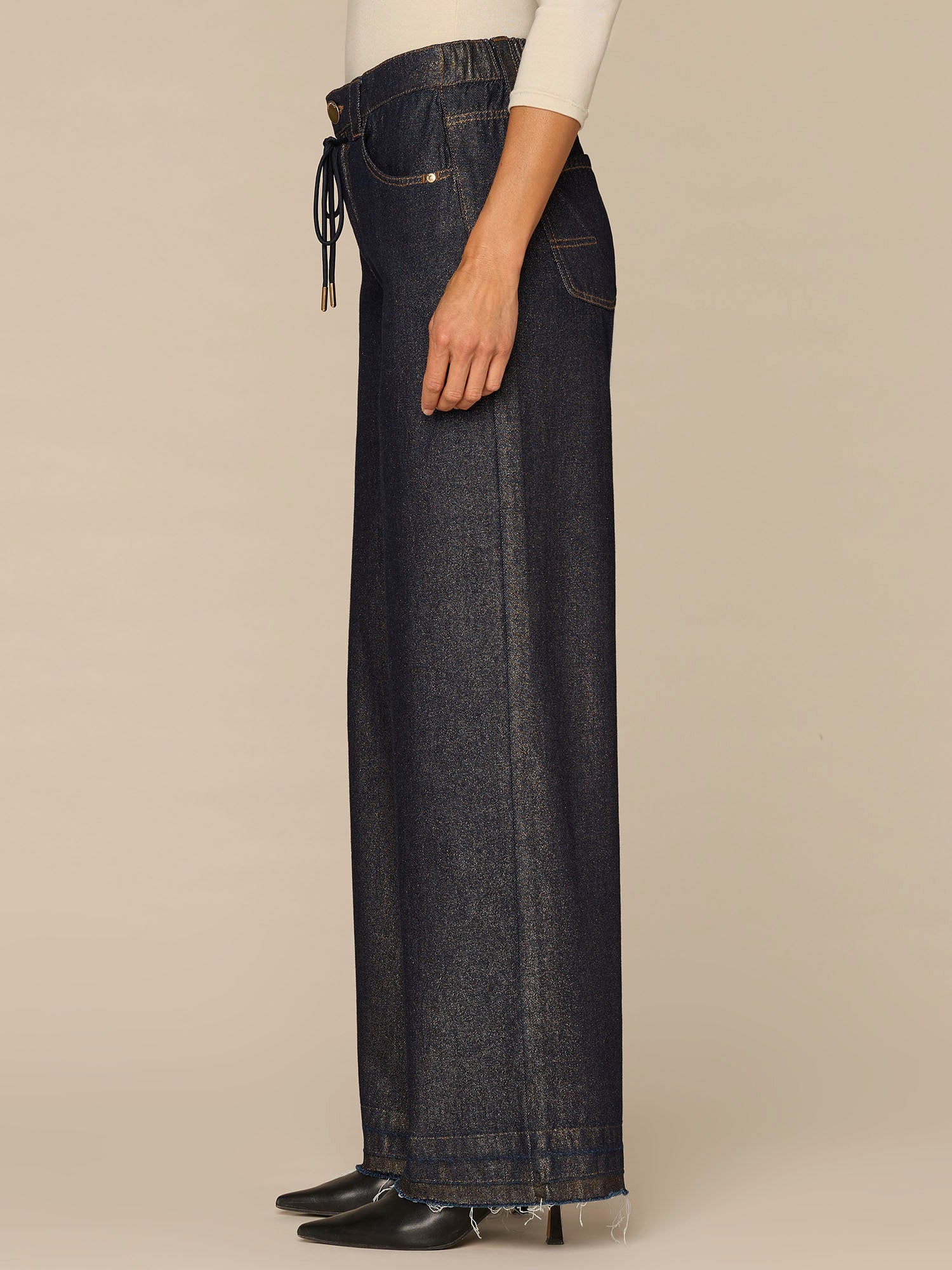 Skyrise Cinched Drawstring Waist Wide Leg Pants with Release Hem - Image 4