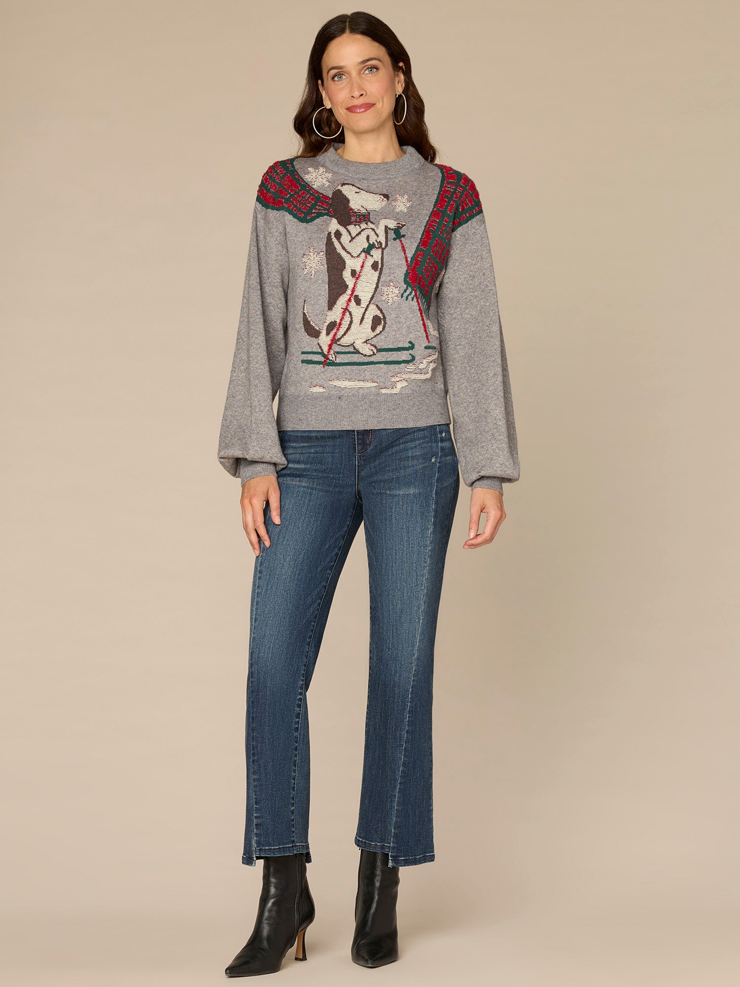 Long Sleeve High Round Neck Placement Skiing Dog Jacquard Sweater - Image 4