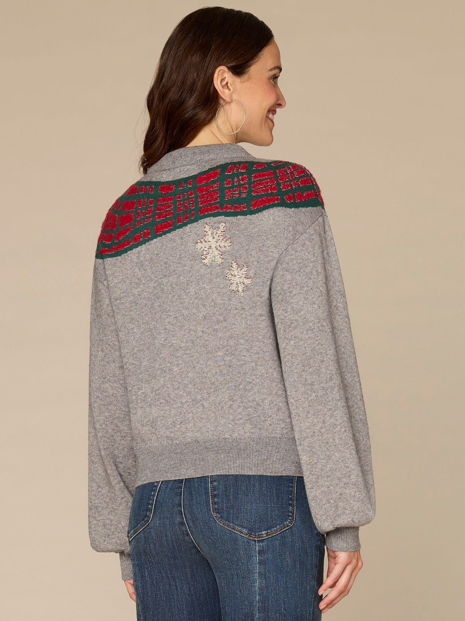 Long Sleeve High Round Neck Placement Skiing Dog Jacquard Sweater - Image 3