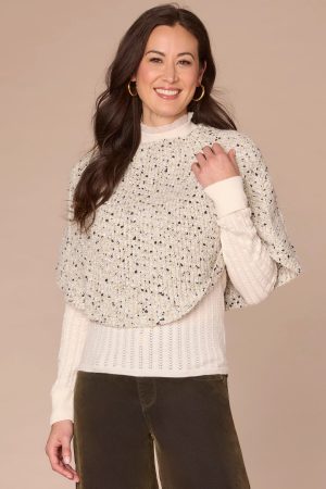 High Round Neck Metallic Speckled Sweater Capelet