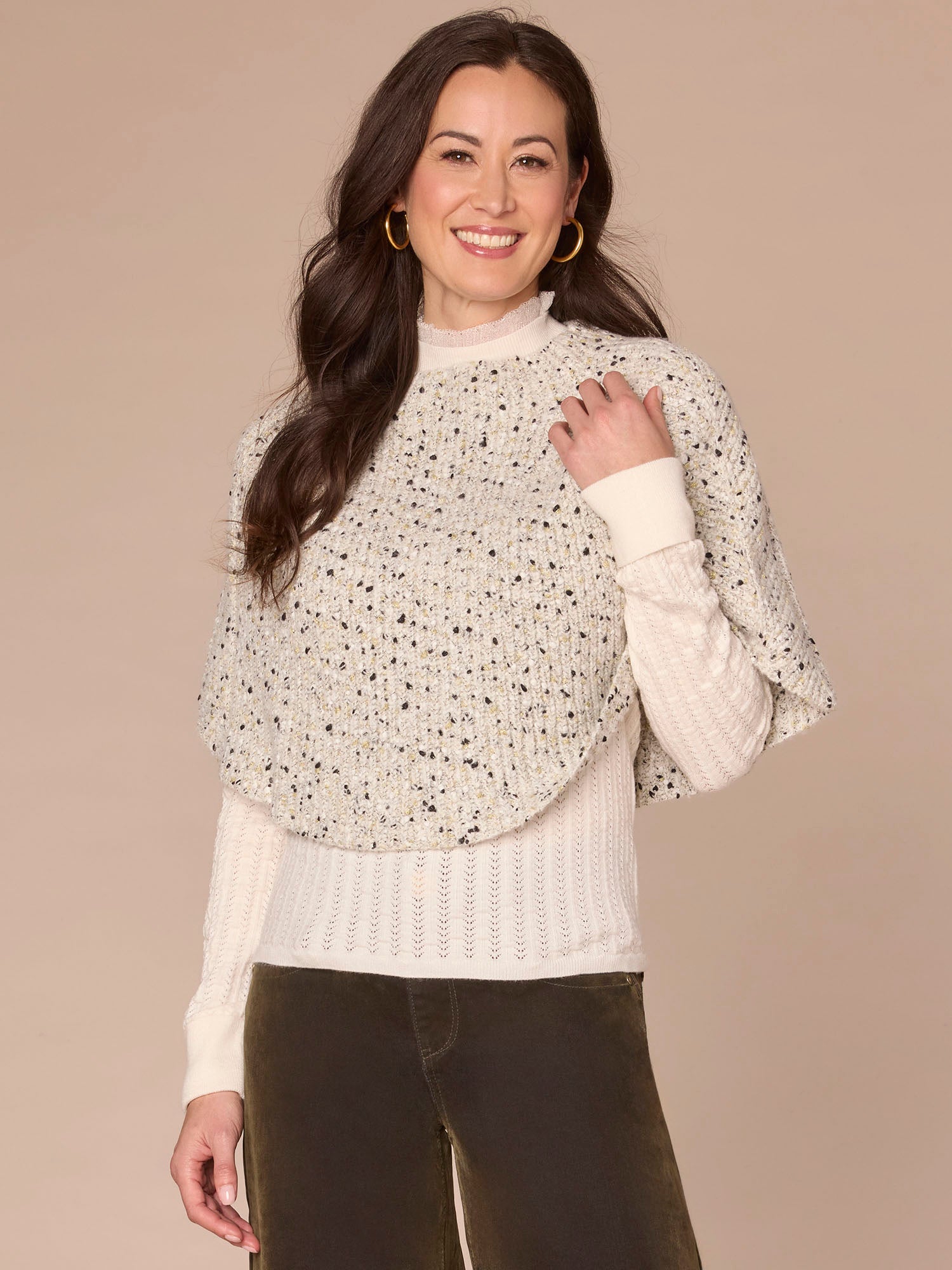 High Round Neck Metallic Speckled Sweater Capelet