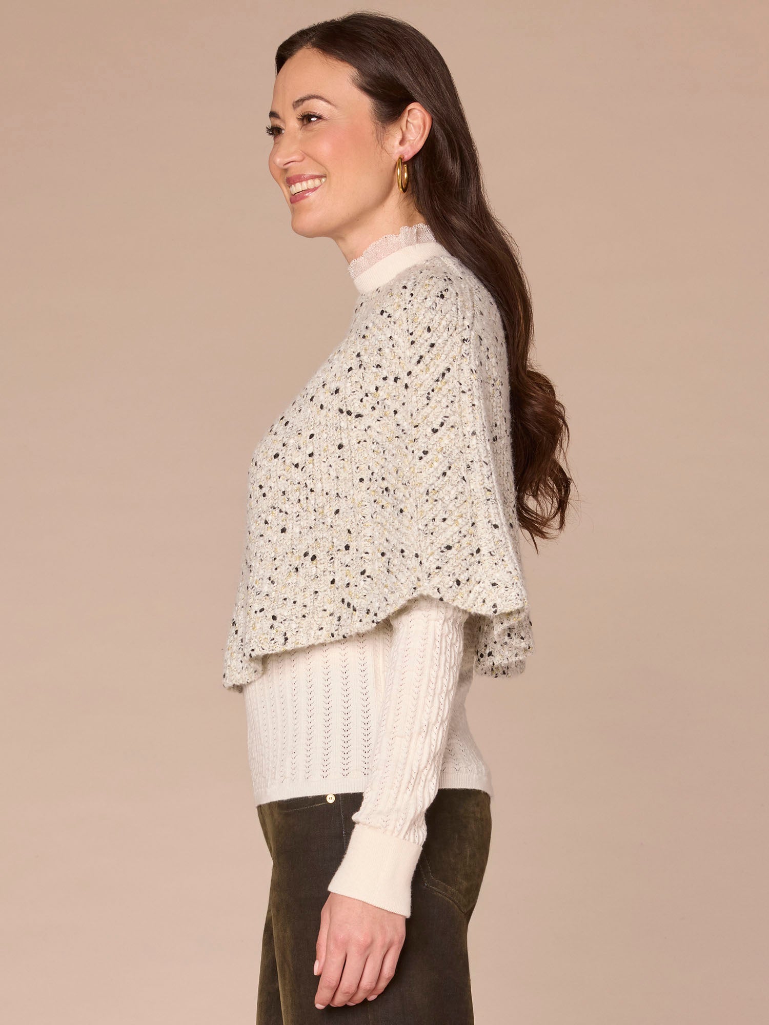 High Round Neck Metallic Speckled Sweater Capelet - Image 2