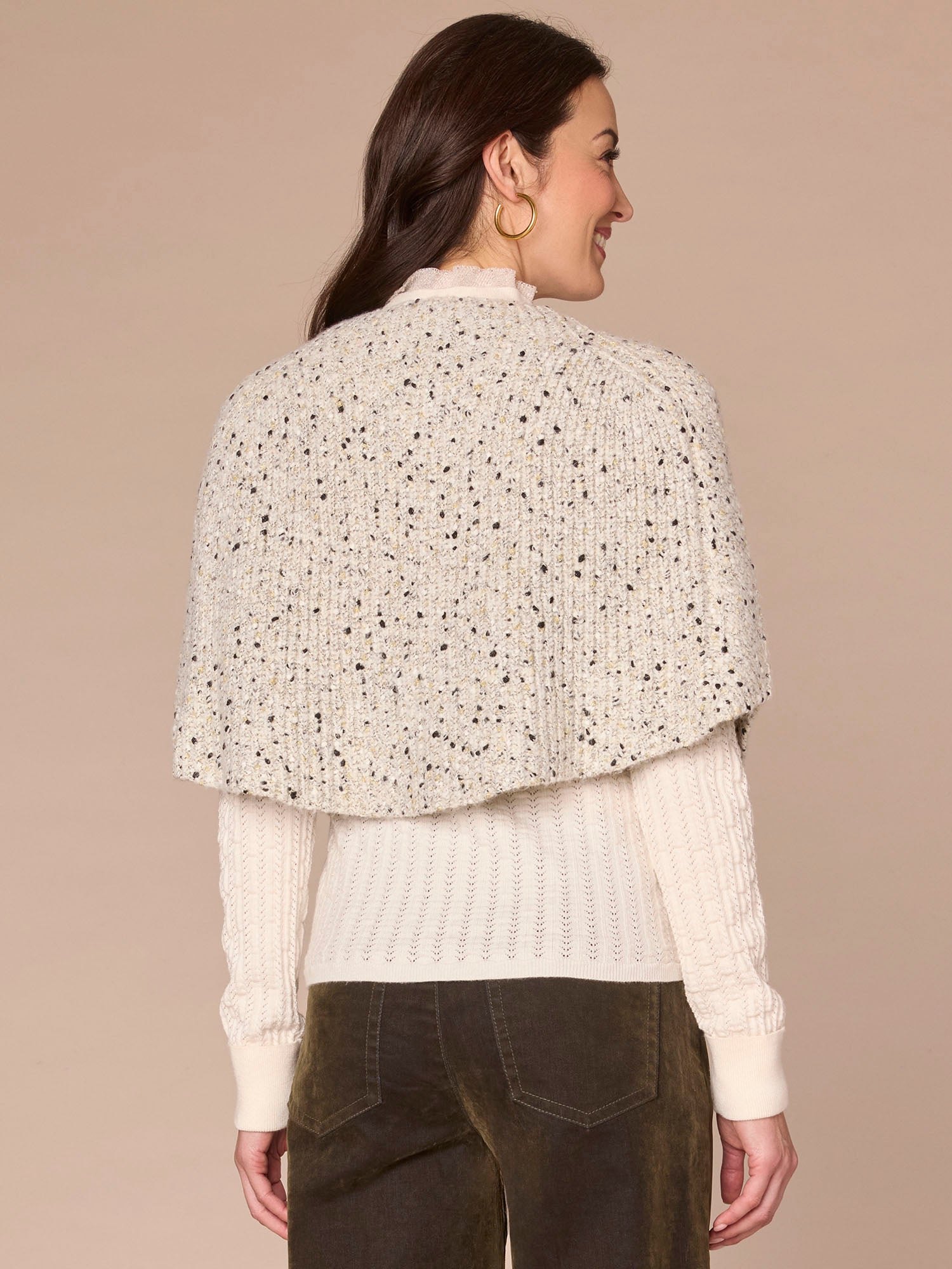 High Round Neck Metallic Speckled Sweater Capelet - Image 3