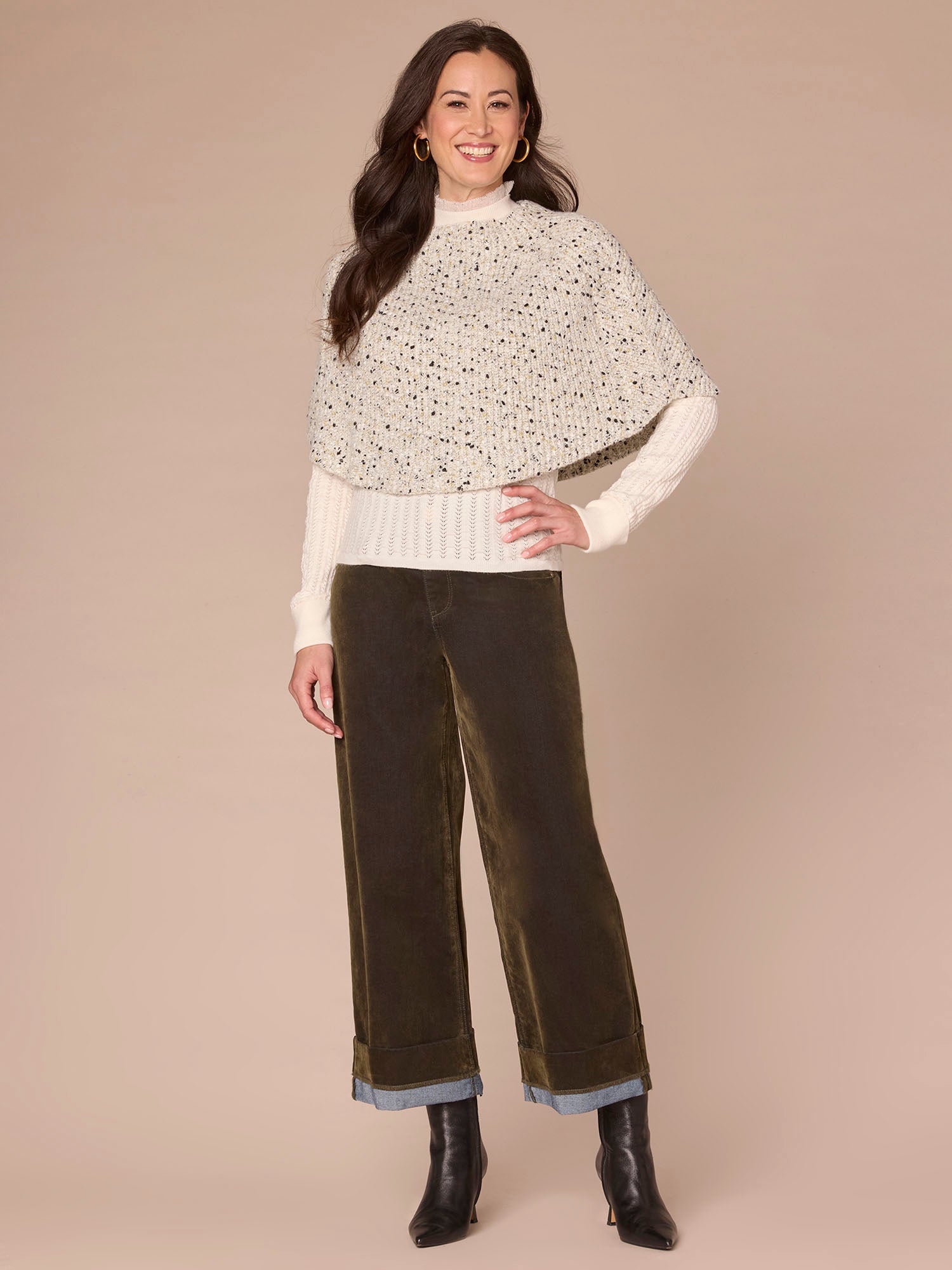 High Round Neck Metallic Speckled Sweater Capelet - Image 4