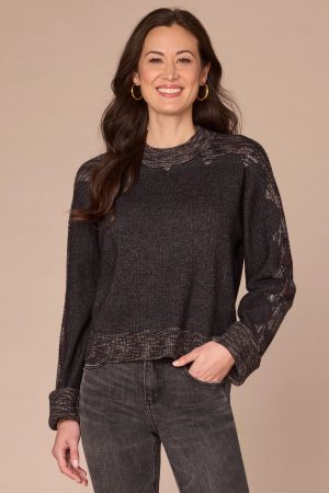 Long Cuffed Sleeve Mock Neck Space Dye Framing Sweater