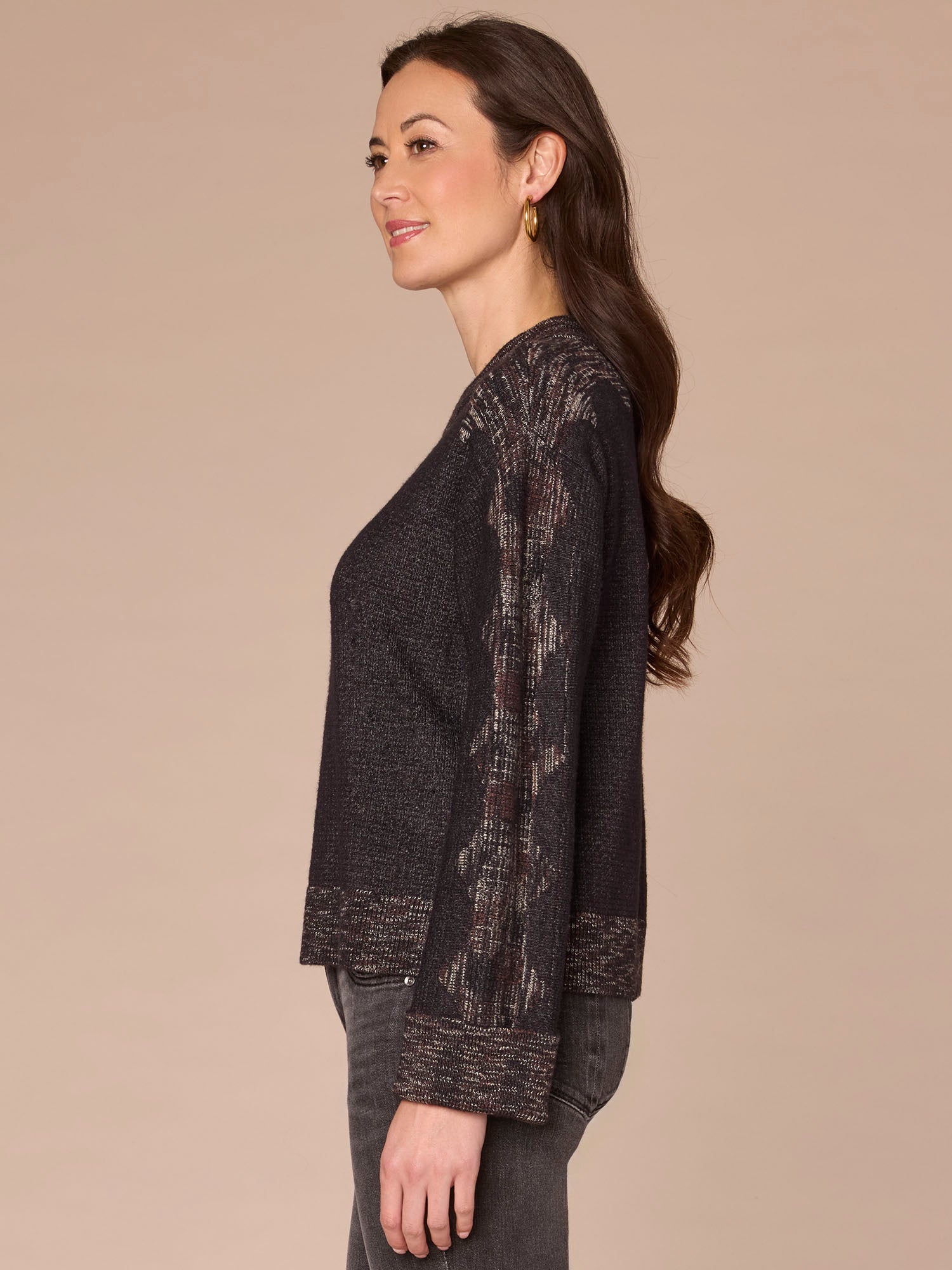 Long Cuffed Sleeve Mock Neck Space Dye Framing Sweater - Image 2