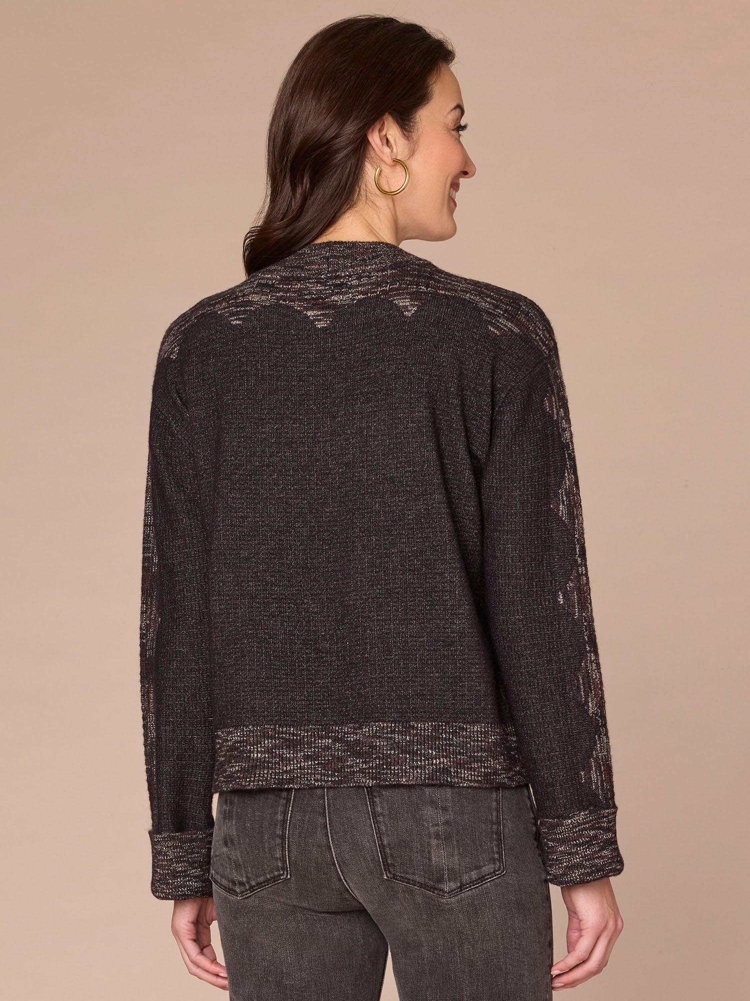Long Cuffed Sleeve Mock Neck Space Dye Framing Sweater - Image 3