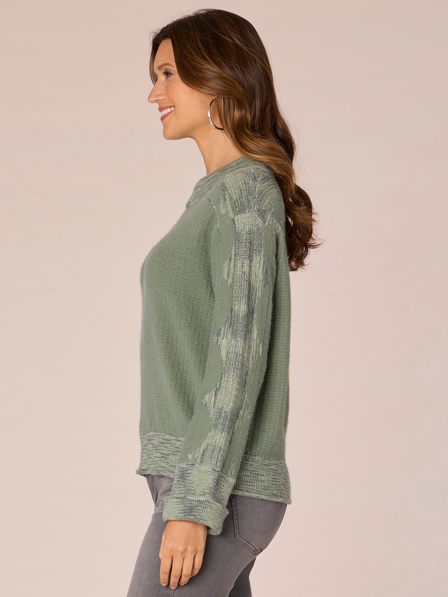 Long Cuffed Sleeve Mock Neck Space Dye Framing Sweater - Image 6