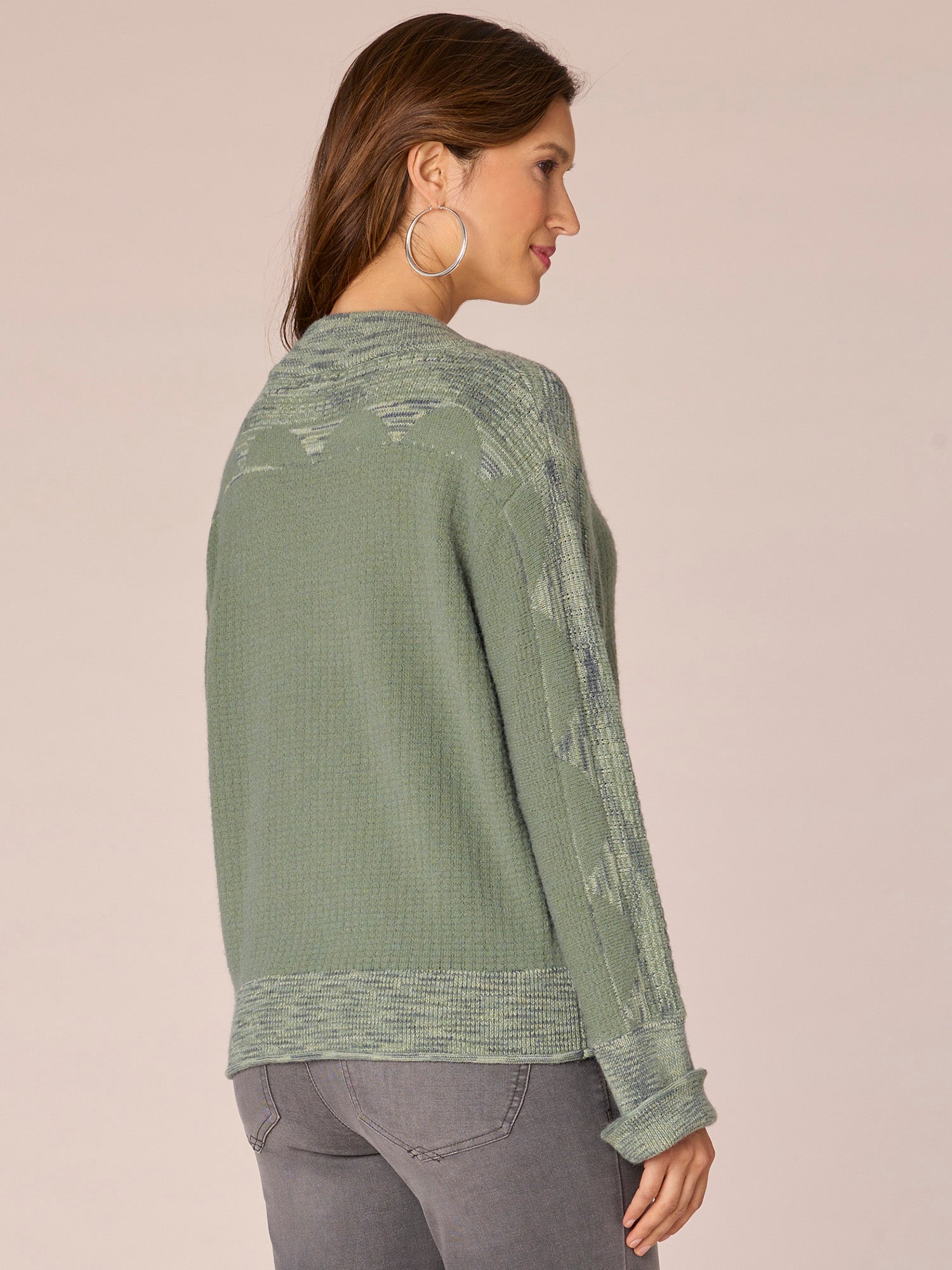Long Cuffed Sleeve Mock Neck Space Dye Framing Sweater - Image 7
