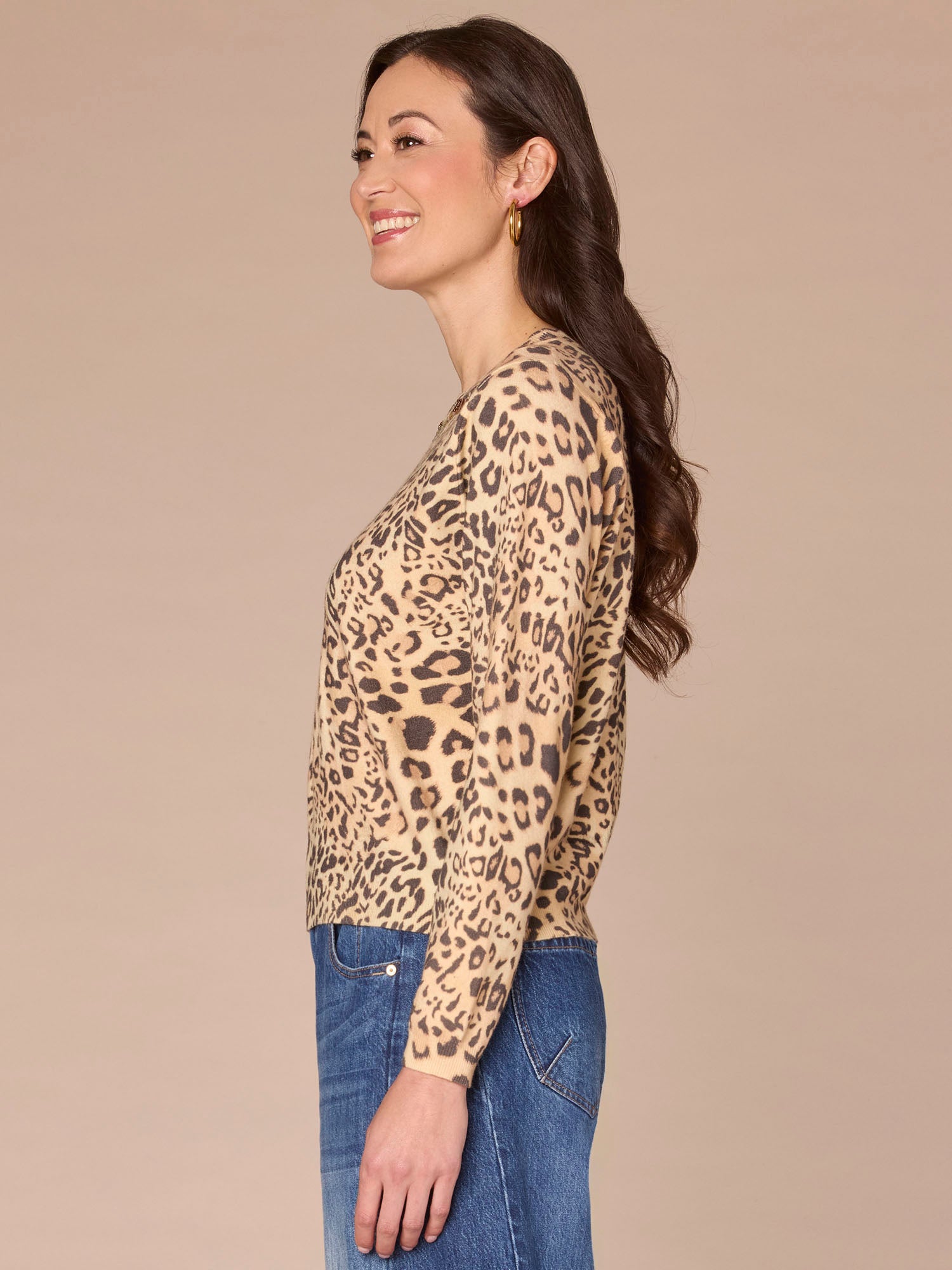 Long Sleeve Round Sequin Embroidered Neck Animal Print Sweater - Image 2