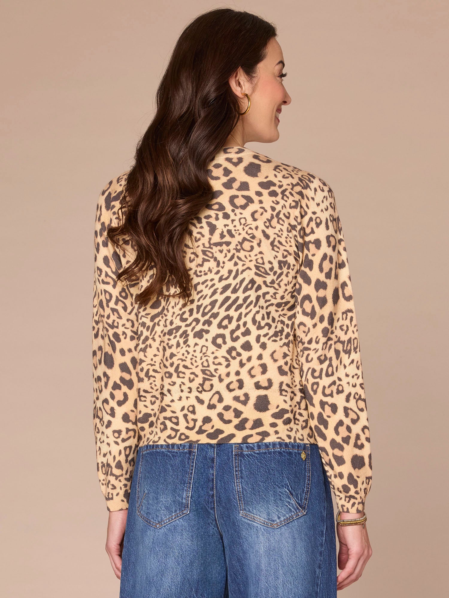 Long Sleeve Round Sequin Embroidered Neck Animal Print Sweater - Image 3