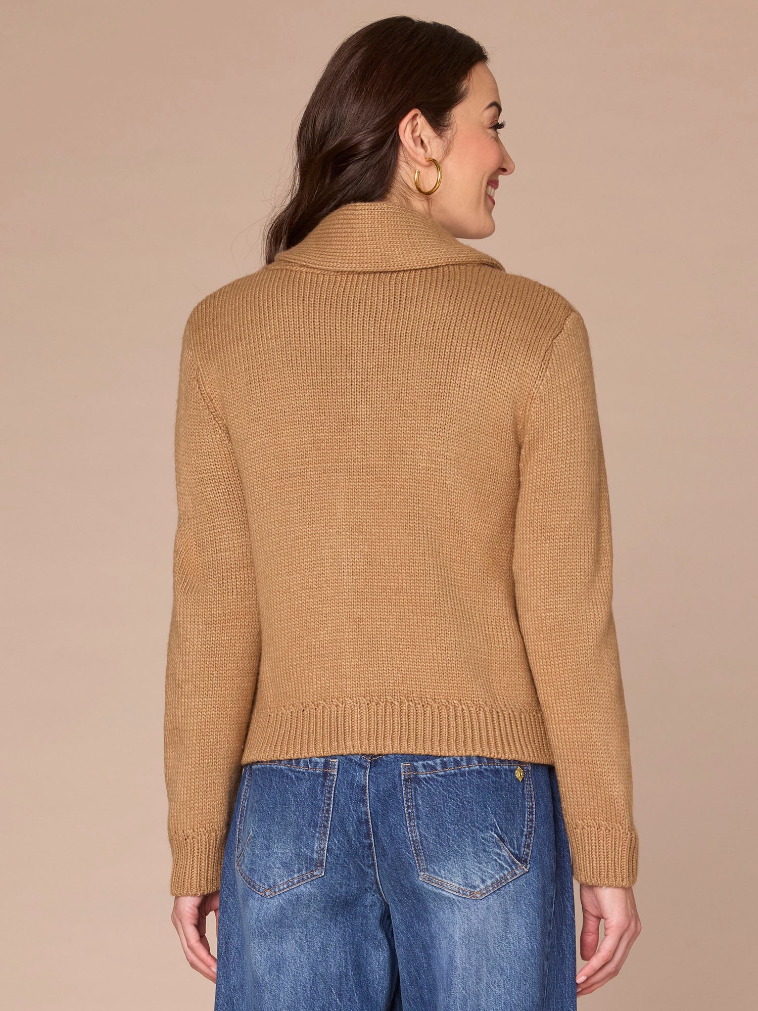 Long Sleeve Shawl Collar Button Down Embroidered Sweater Cardigan - Image 3