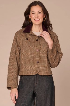 Long Sleeve Button Front Curved Yoke Contrast Corduroy Woven Jacket