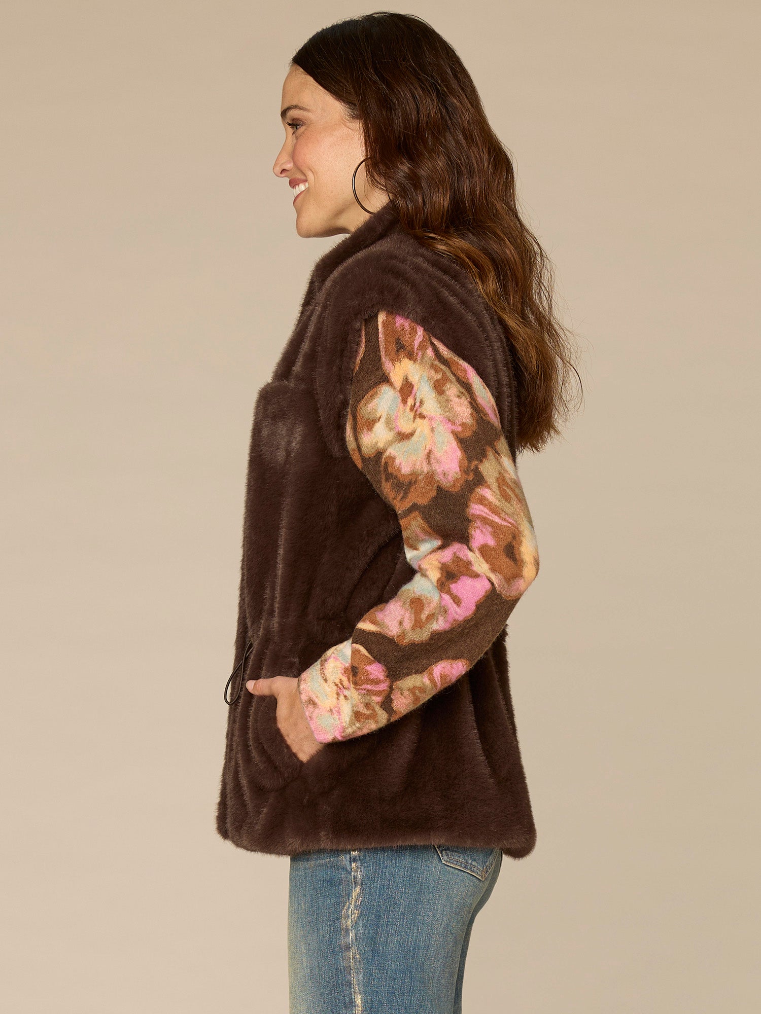 Cap Sleeve Funnel Neck Zip Front Woven Vest with Toggle Waist Ties - Image 3