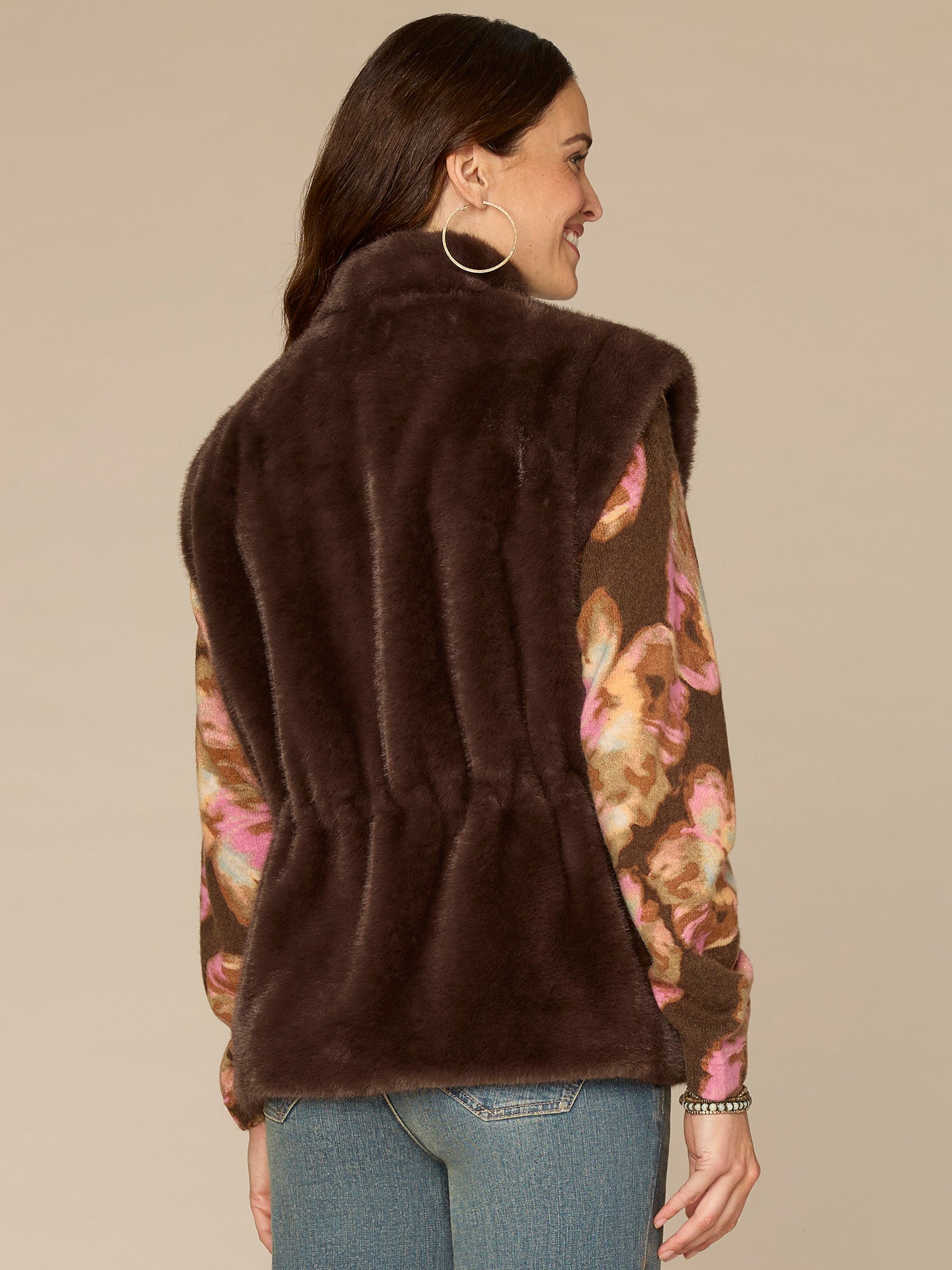 Cap Sleeve Funnel Neck Zip Front Woven Vest with Toggle Waist Ties - Image 4