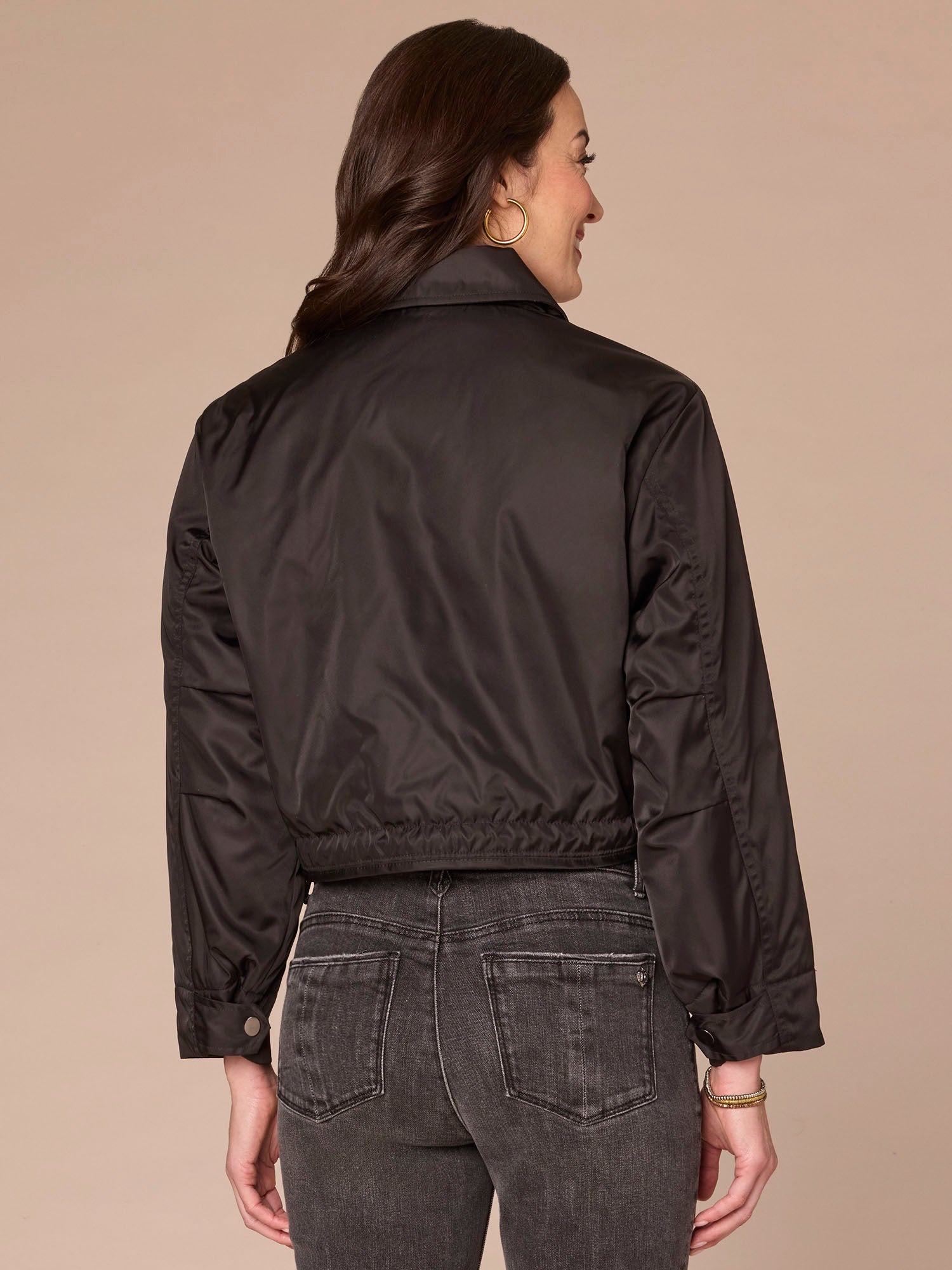 Long Sleeve Oversized Patch Pocket Cropped Reversible Woven Jacket - Image 3