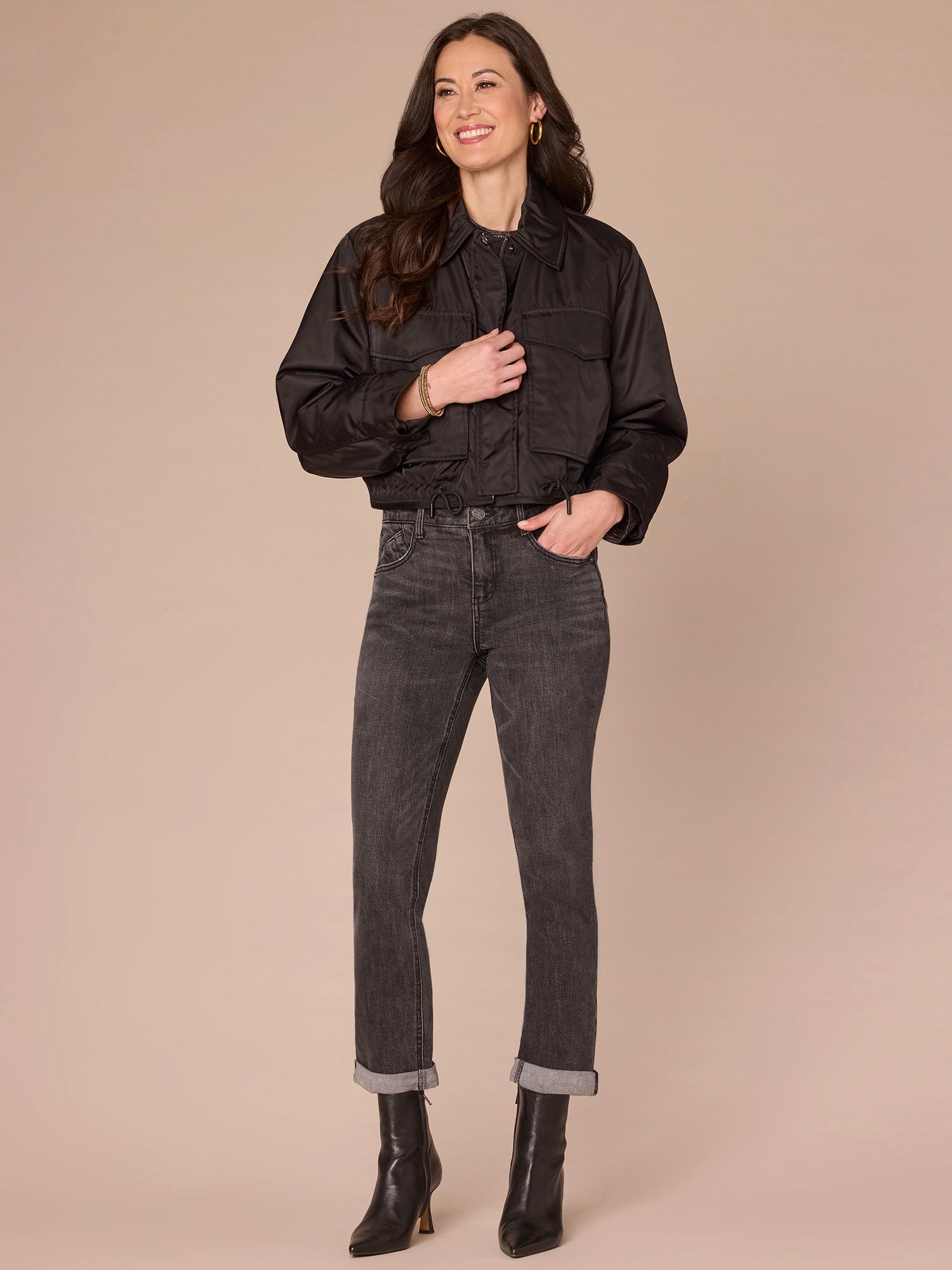 Long Sleeve Oversized Patch Pocket Cropped Reversible Woven Jacket - Image 4