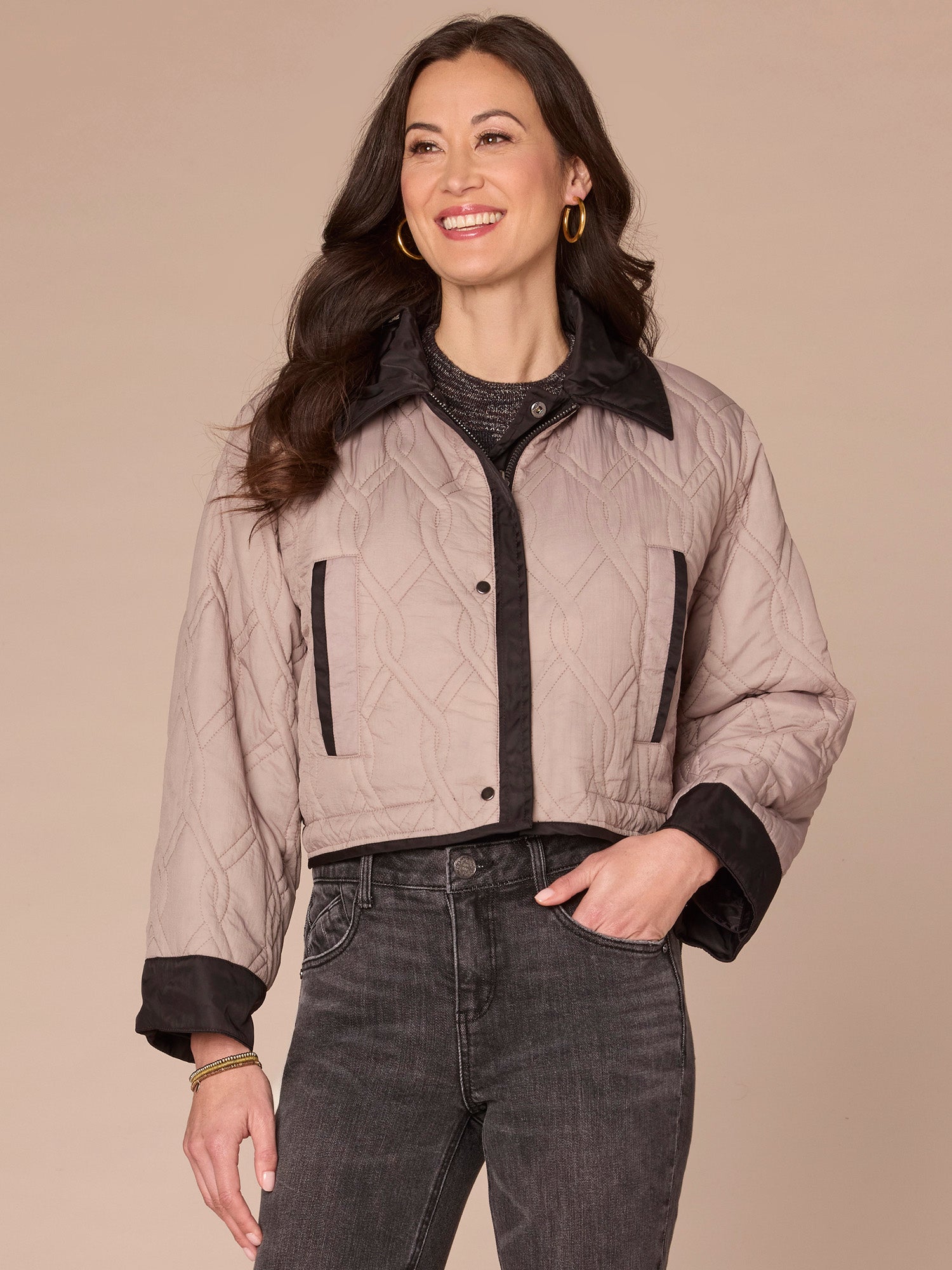 Long Sleeve Oversized Patch Pocket Cropped Reversible Woven Jacket - Image 5