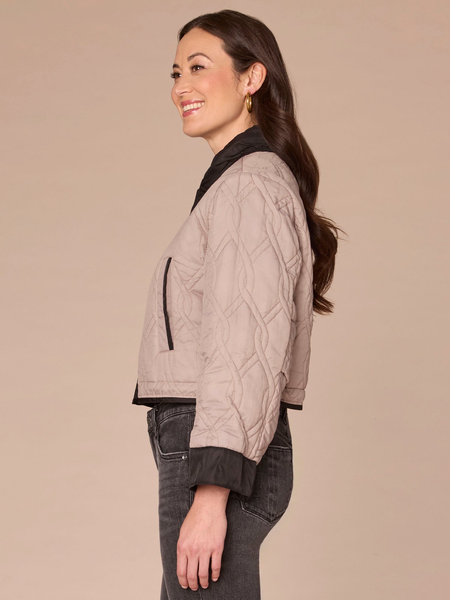 Long Sleeve Oversized Patch Pocket Cropped Reversible Woven Jacket - Image 6