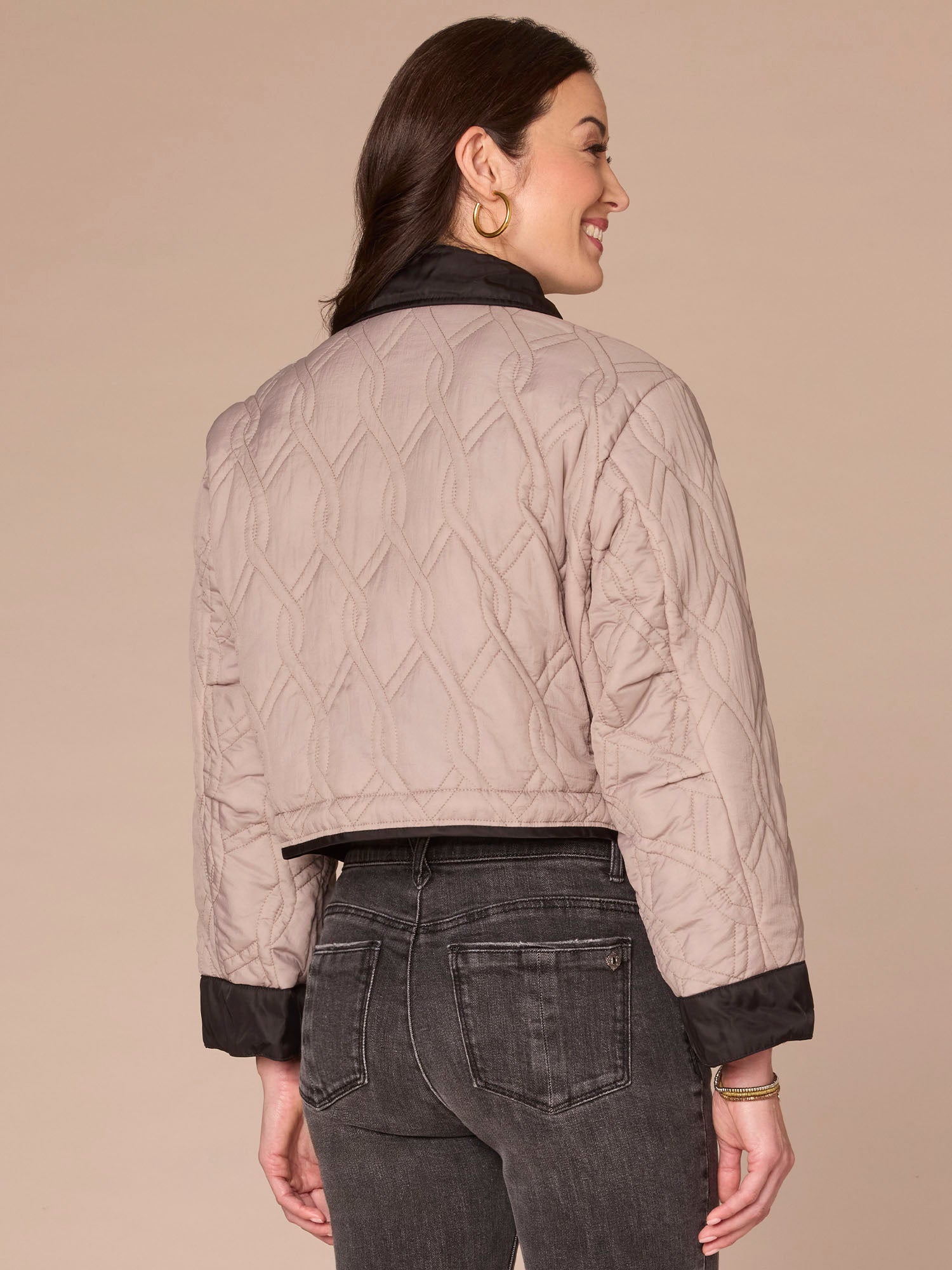 Long Sleeve Oversized Patch Pocket Cropped Reversible Woven Jacket - Image 7